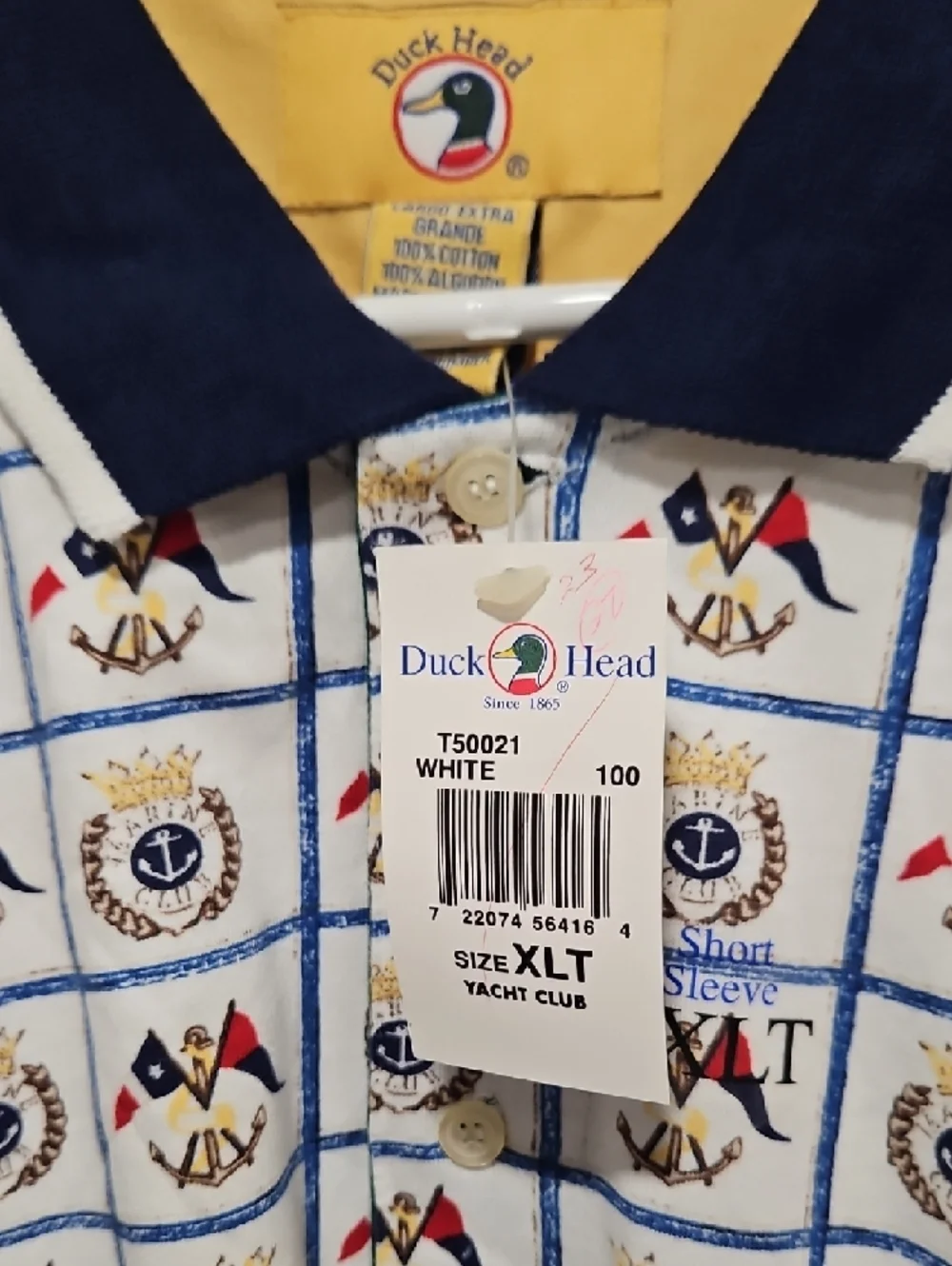 Duck Head White Polo with Navy Collar and Yellow Neck Detail - Picture 3 of 5